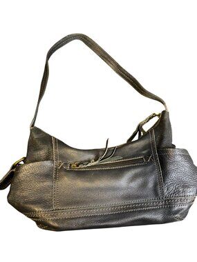 The Sak Black Leather Shoulder Bag Zipper Pocket Lined Interior Classic Hobo Sty